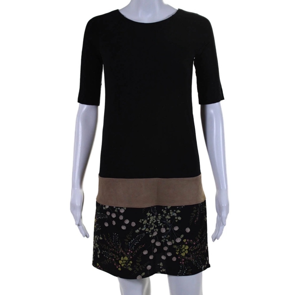 Bailey 44 Black Dress Stretch Jersey Lamb Leather Accent Floral Size Large - Picture 10 of 10